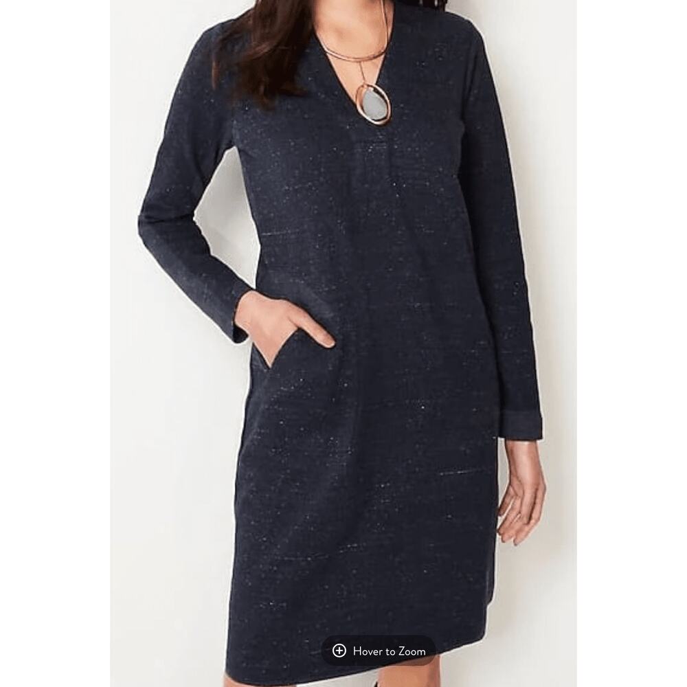 PureJill Mini Sweater Dress Patch Pocket Lagenlook Knitted Minimalist Blue XS